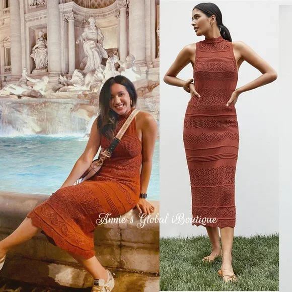 RARE NWT ANTHROPOLOGIE Crochet Midi Dress. Stretch. Size XL - Picture 12 of 16